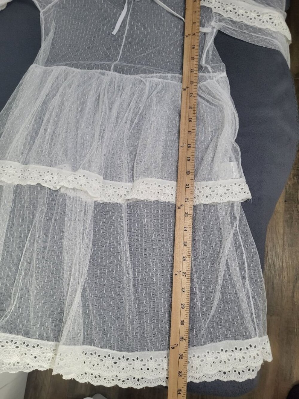 Women's M Sheer Lace Ruffle Tiered Dress Boho Hippie Ethereal Angelcore Festival - Picture 7 of 9